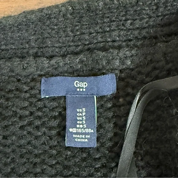 GAP Black Open Front Cardigan Sweater S | Argyle Knit Cozy Fall Winter Layer - Picture 5 of 7